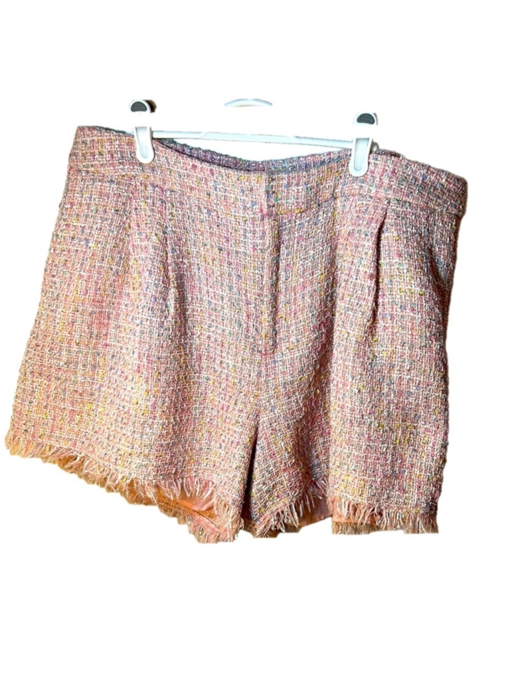 Eloquii Women's Pink Tweed sparkly Shorts with fringe hem size 16